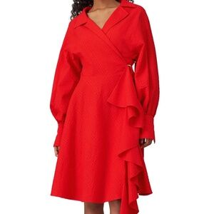 Adeam • Red‎ Wrap Ruffle Dress